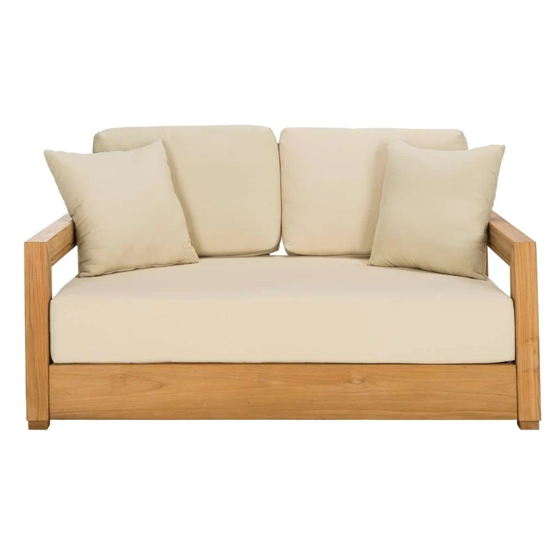 Safavieh Couture Montford 2-Seat Bench, CPT1003 Natural Teak / Beige / 52.75" X 35.62" X 26.77"