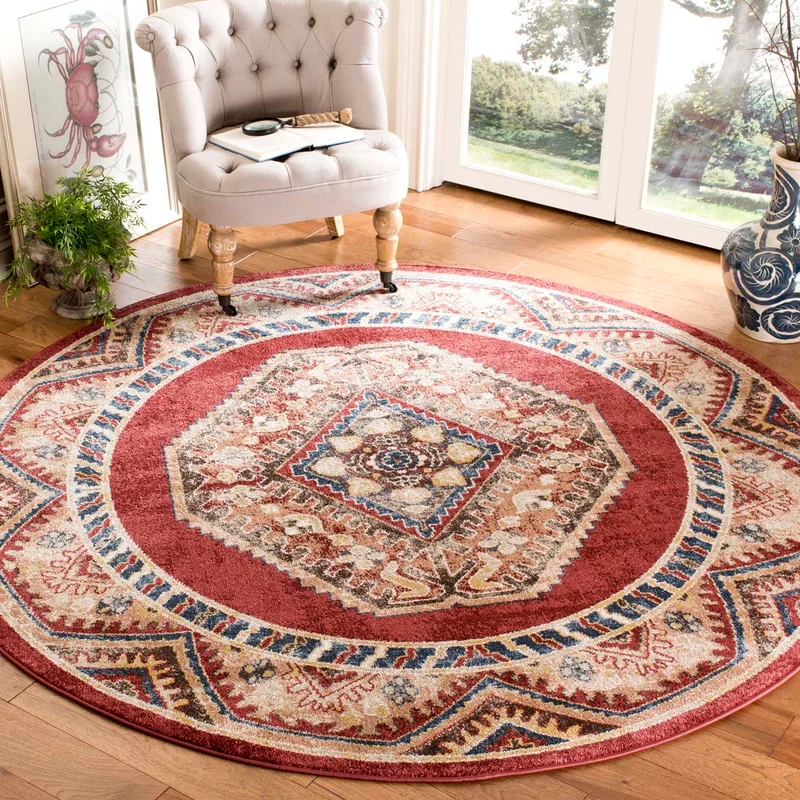 Safavieh Bijar 647 Rug, BIJ647 Red / Rust / 6'-7" X 6'-7" Round