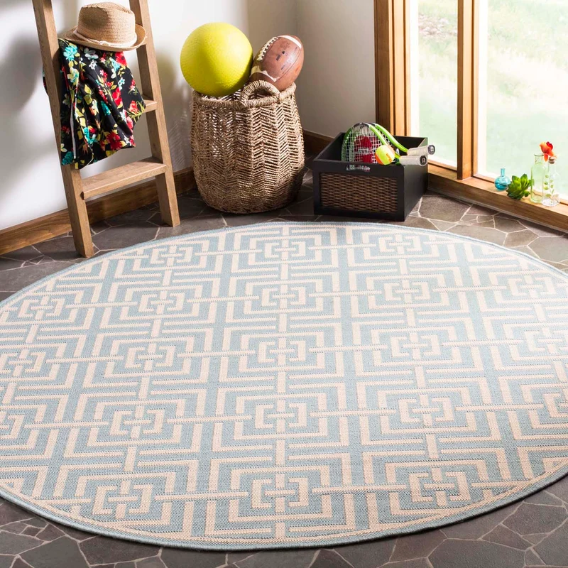 Safavieh Linden 128 Rug, LND128 Aqua / Cream / 6'-7" X 6'-7" Round
