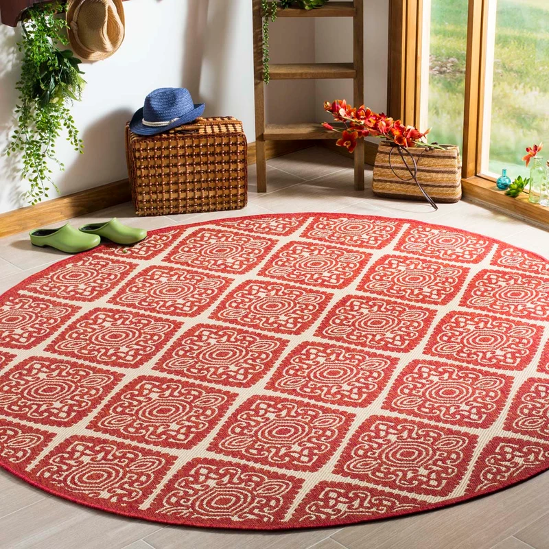 Safavieh Linden 100 132 Rug, LND132 Red / Creme / 6'-7" X 6'-7" Round