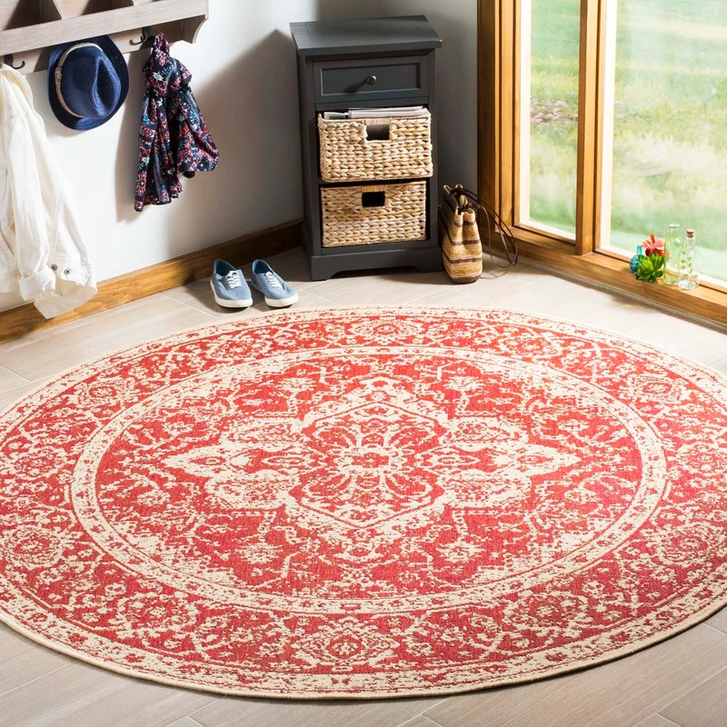 Safavieh Linden 100 137 Rug, LND137 Red / Creme / 6'-7" X 6'-7" Round