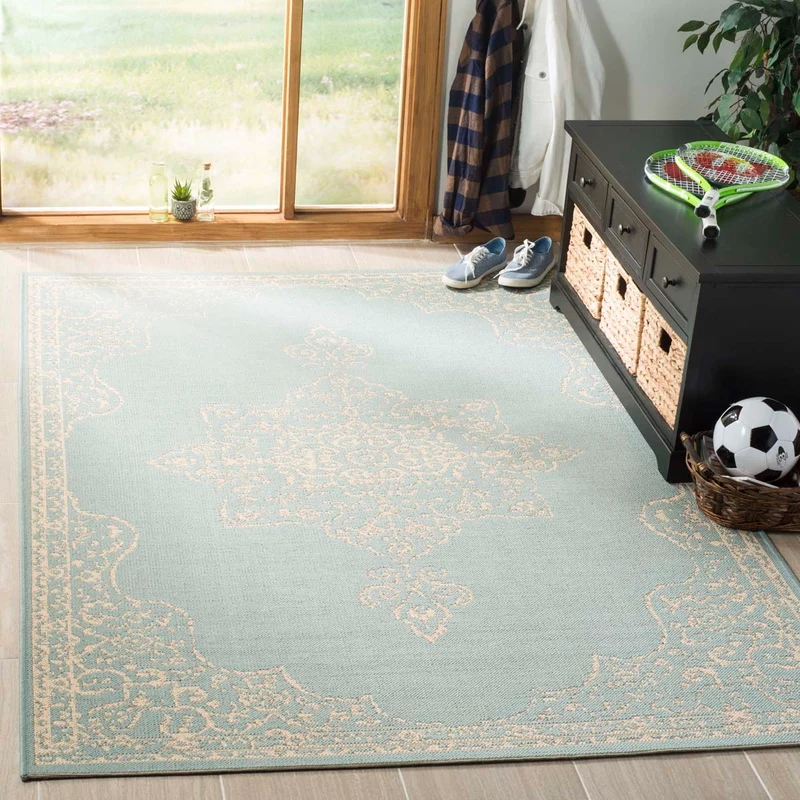 Safavieh Linden 100 180 Rug, LND180 Cream / Aqua / 4' X 6'
