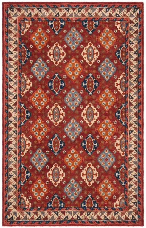 Safavieh Antiquity Geometric Allover Hand-Tufted Wool Rug, AT509 RED / BLUE / 4' X 6'