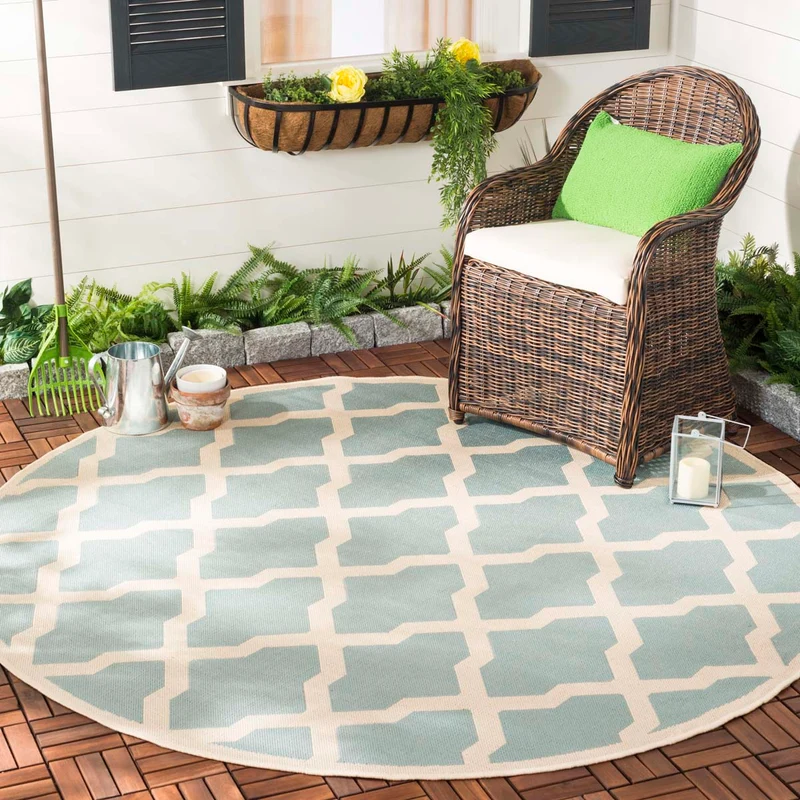 Beach House 122 Rug | Safavieh - BHS122 Aqua / Cream / 6'-7" X 6'-7" Round