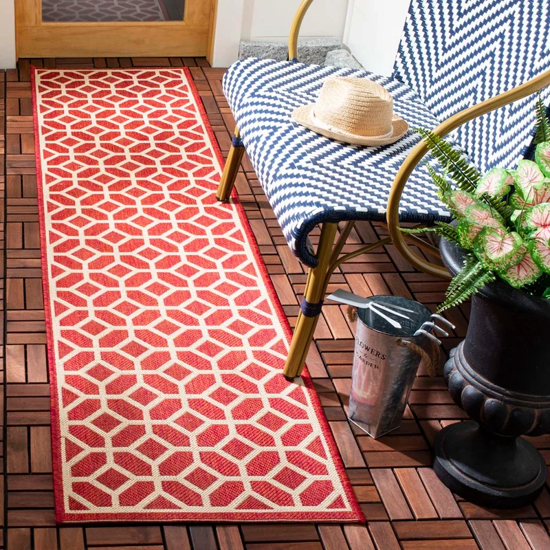 Safavieh Beach House 127 Rug, BHS127 Red / Creme / 2' X 8'