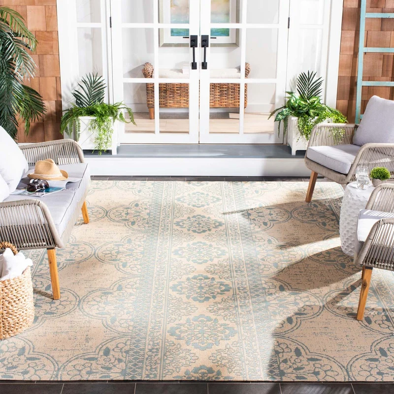 Safavieh Beach House 174 Rug, BHS174 Aqua / Cream / 8' X 10'