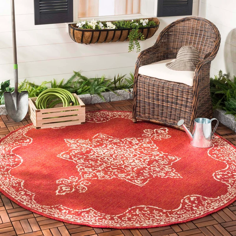 Safavieh Beach House 180 Rug, BHS180 Red / Creme / 6'-7" X 6'-7" Round