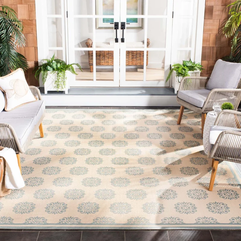 Safavieh Beach House 181 Rug, BHS181 Cream / Aqua / 6'-7" X 6'-7" Square