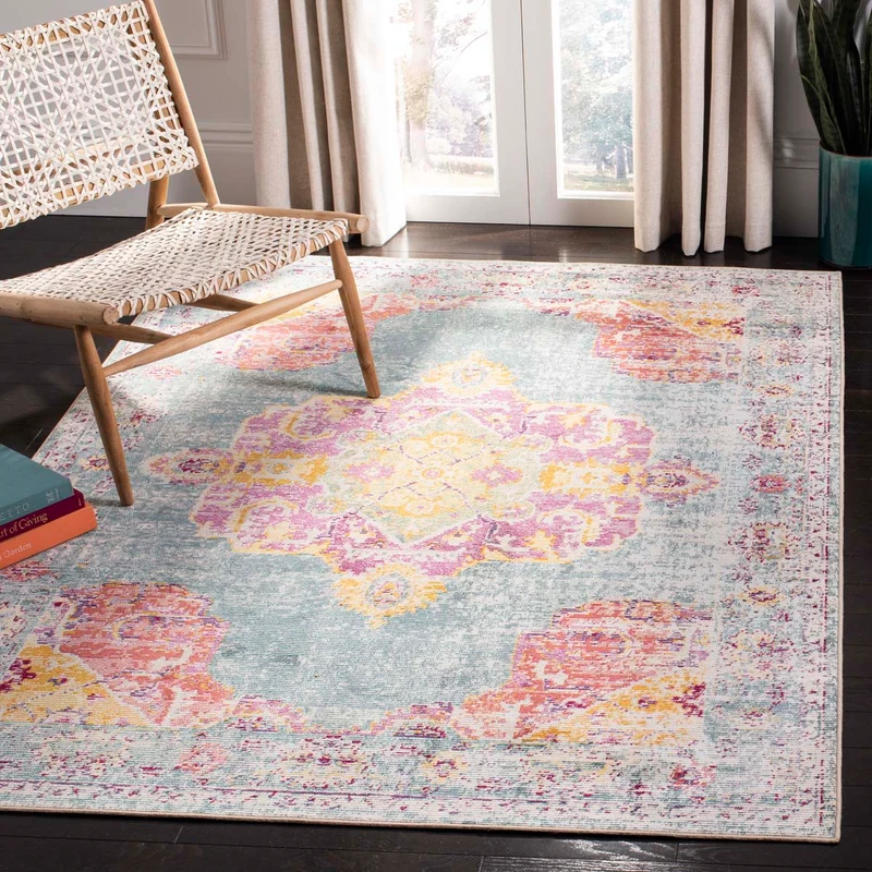 Safavieh Crystal 520 Rug, CRS520 Turquoise / Rust / 7' X 7' Square