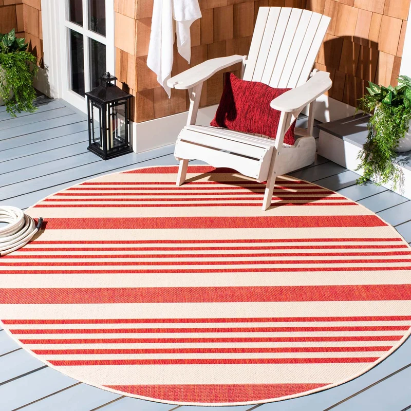 Safavieh Beach House 222 Rug, BHS222 Beige / Red / 6'-7" X 6'-7" Round