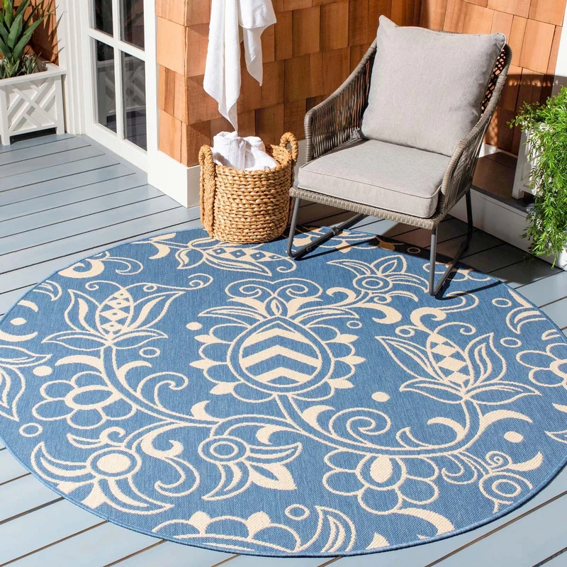 Safavieh Beach House 246 Rug, BHS246 Blue / Beige / 6'-7" X 6'-7" Round