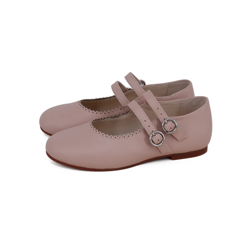 CAMILLE KIDS PINK SCALLOP TRIM DOUBLE BUCKLE SHOE [FINAL SALE] 25