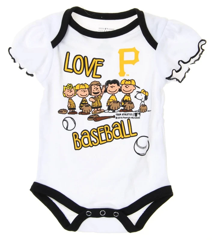 MLB Infants Pittsburgh Pirates Peanuts Love Baseball Creeper, White 6-9M