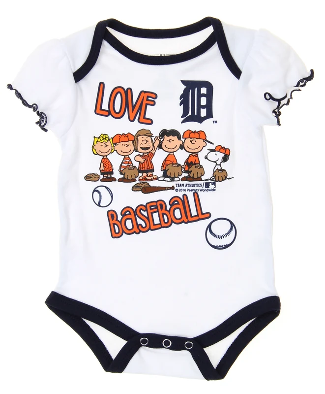 MLB Infants Detroit Tigers Peanuts Love Baseball Creeper, White 6-9M