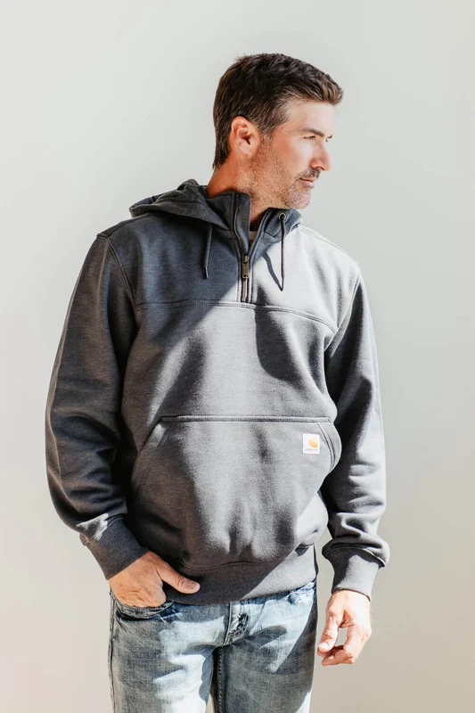 Carhartt Rain Defender Loose Fit Heavyweight 1/4 Zip Hoodie for Men in Carbon Heather Carbon Heather / S / Carbon Heather