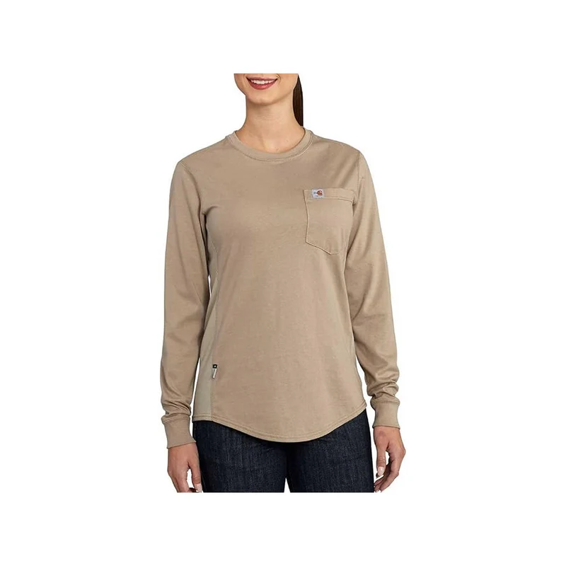 Carhartt Women's Flame-Resistant Force Cotton Long-Sleeve Crewneck T-Shirt Kahki / XS