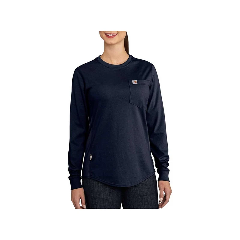 Carhartt Women's Flame-Resistant Force Cotton Long-Sleeve Crewneck T-Shirt Dark Navy / S