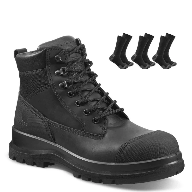 Carhartt Special Offer Detroit 6 Inch Work Boots F702903 Pack - Detroit 6 Inch S3 Composite Safety Toe Work Boots + 3 Pack Carhartt Socks Black / 11 UK | 46 EU | 12 US / Matched to Boot Size