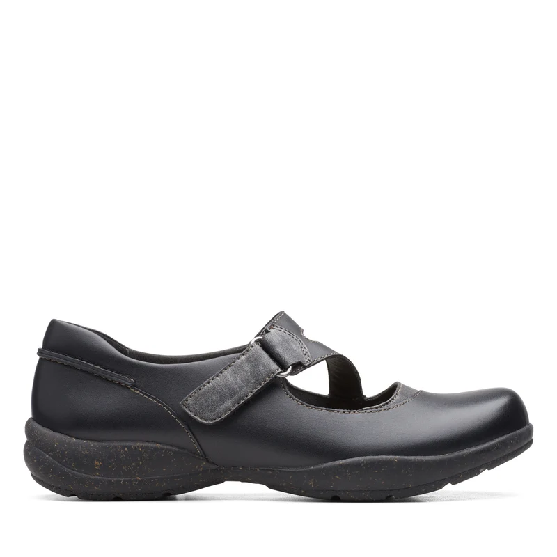 Clarks Roseville Jane 26161992 Womens Black Leather Mary Jane Flats Shoes 8.5