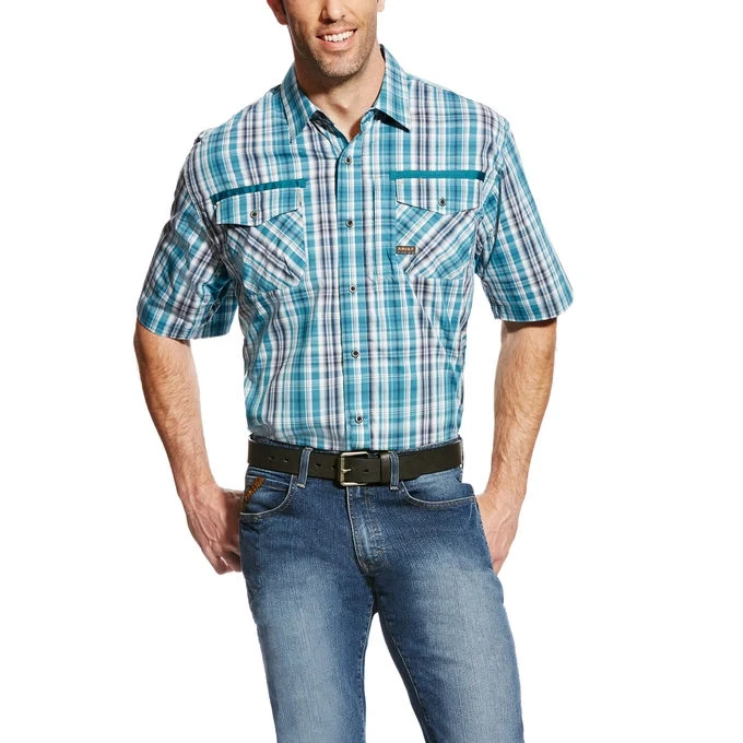 Ariat Men's Rebar Short Sleeve Work Shirt - Larkspur Plaid Larkspur Plaid / Medium