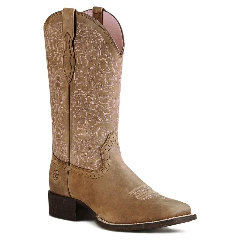 Ariat Brown Bomber Round Up Remuda Women's Wide Square Toe Western Boots 10019906 TAN / 8 / C