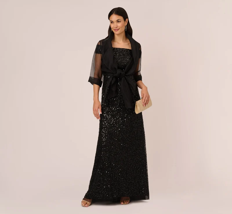 Organza Wrap Jacket With Short Sleeves In Black Black / Regular / L