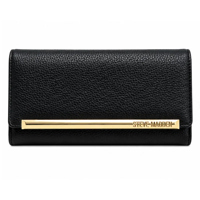 Billetera Mujer Steve Madden Logobar Trifold Negro Dorado