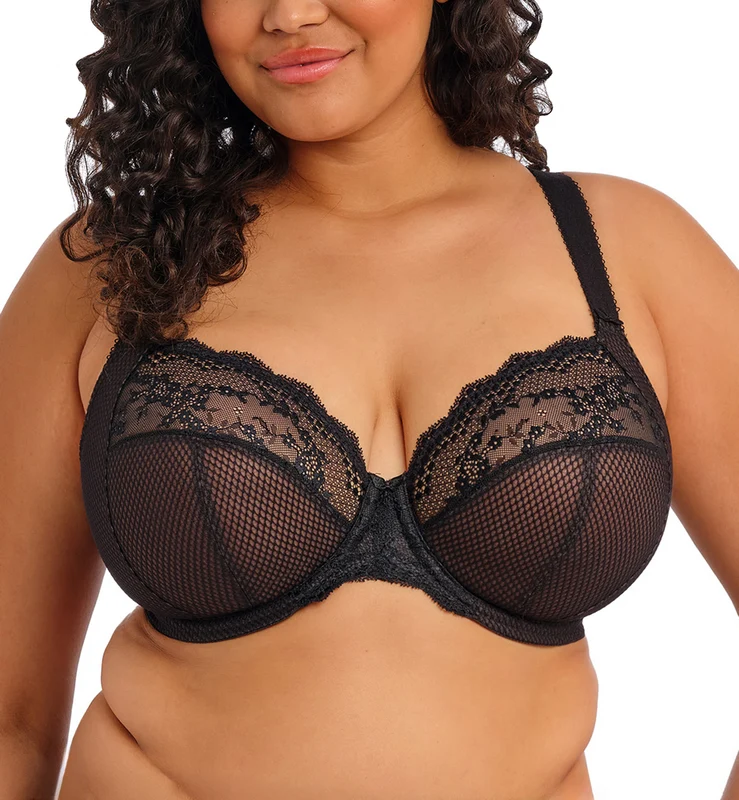 Elomi Charley Banded Stretch Lace Plunge Underwire Bra (4382) - Black 38JJ