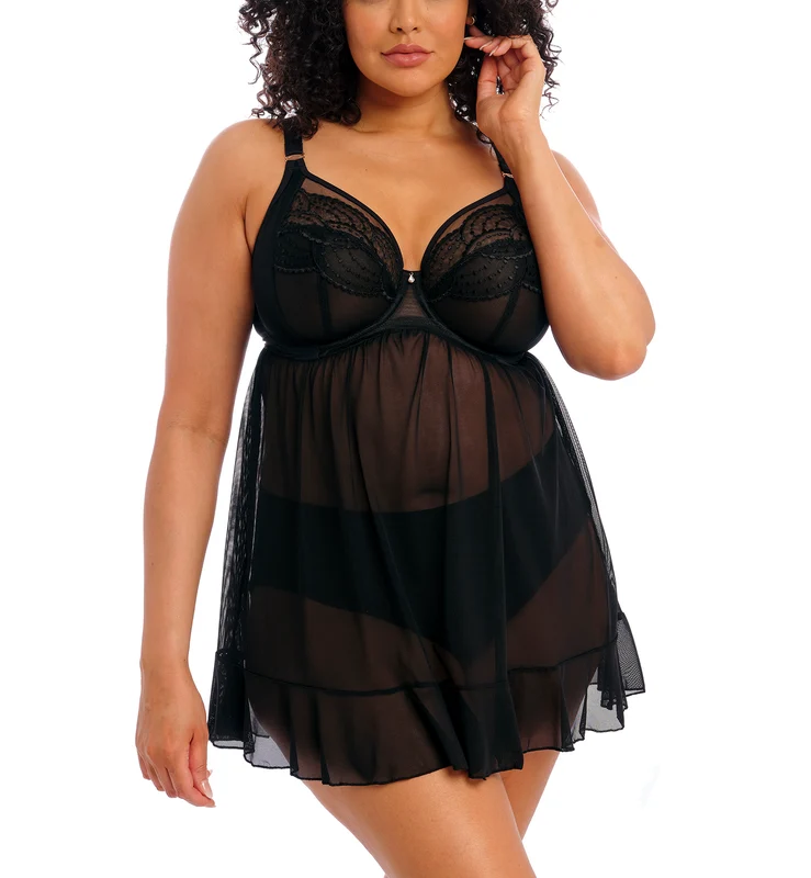 Elomi Priya Plunge Underwire Babydoll (4551) - Black 42GG