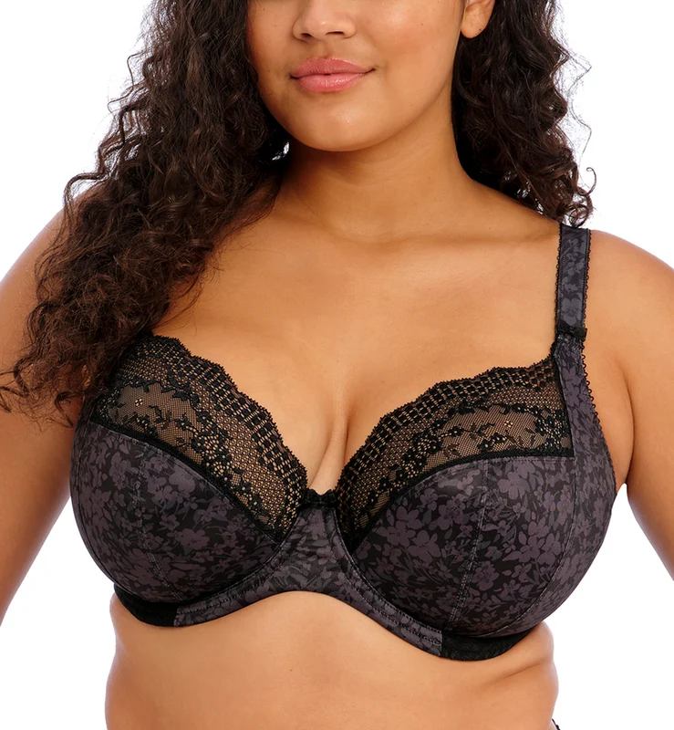Elomi Lucie Banded Stretch Lace Plunge Underwire Bra (4490) - Black 34HH