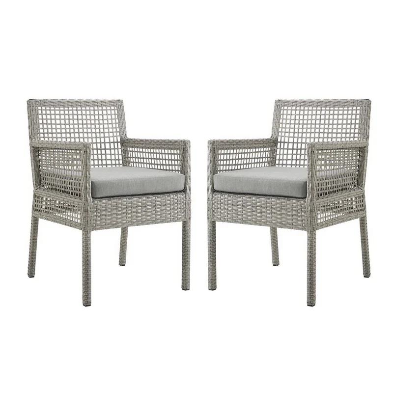 Aura Outdoor Patio Wicker Rattan Dining Armchair Set of 2 Gray Gray