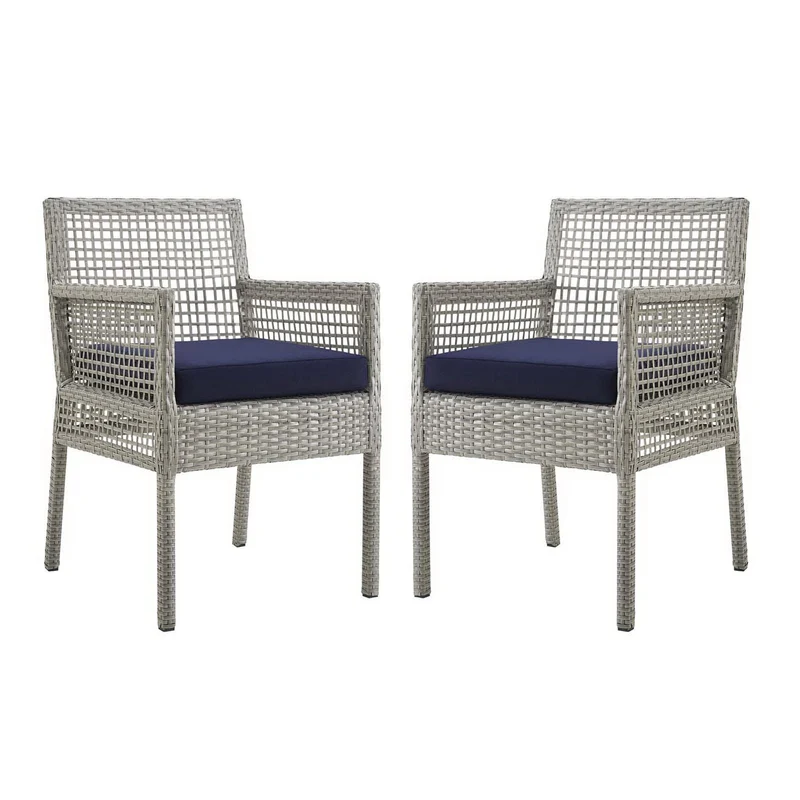 Aura Outdoor Patio Wicker Rattan Dining Armchair Set of 2 Gray_Navy