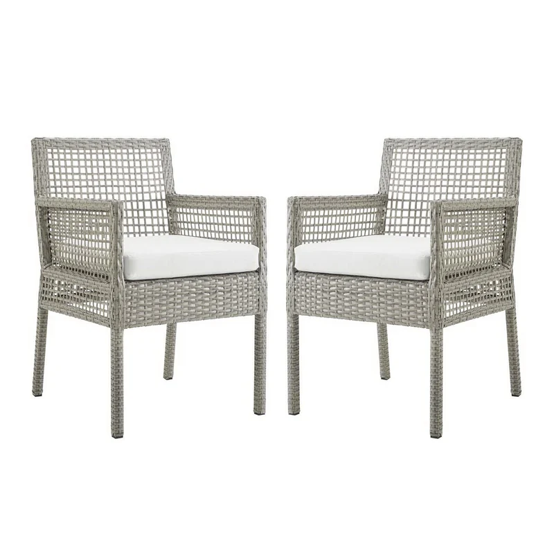 Aura Outdoor Patio Wicker Rattan Dining Armchair Set of 2 Gray_White
