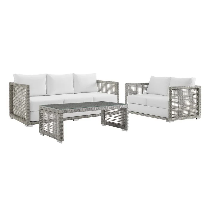 Aura 3 Piece Outdoor Patio Wicker Rattan Set by Modway - Gray Gray / Gray White Gray_White