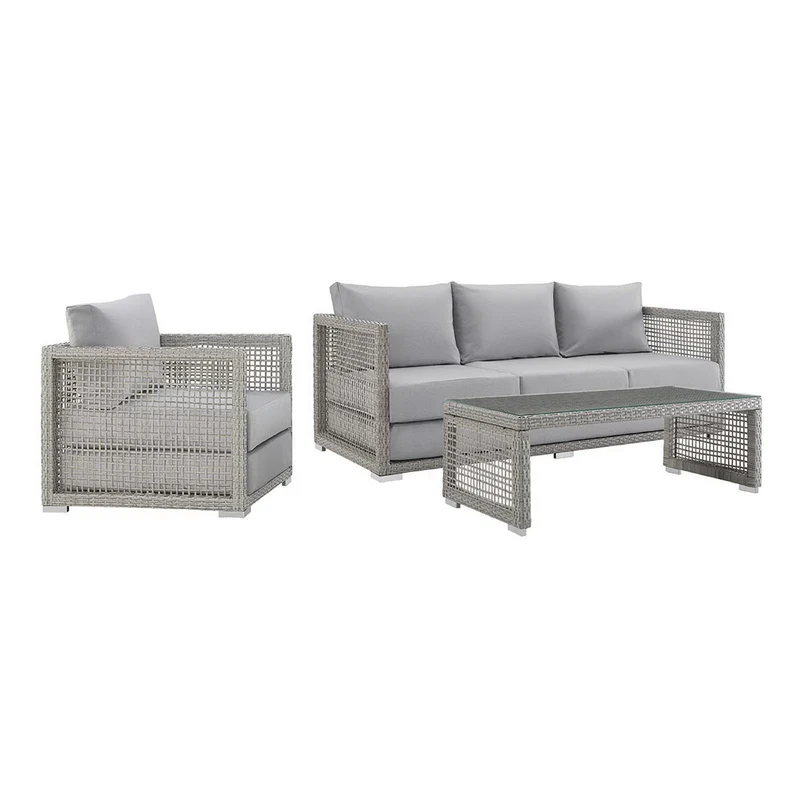 Aura 3 Piece Outdoor Patio Wicker Rattan Set by Modway - Gray Gray / Gray Navy / Gray White (EEI-3599) Gray Gray