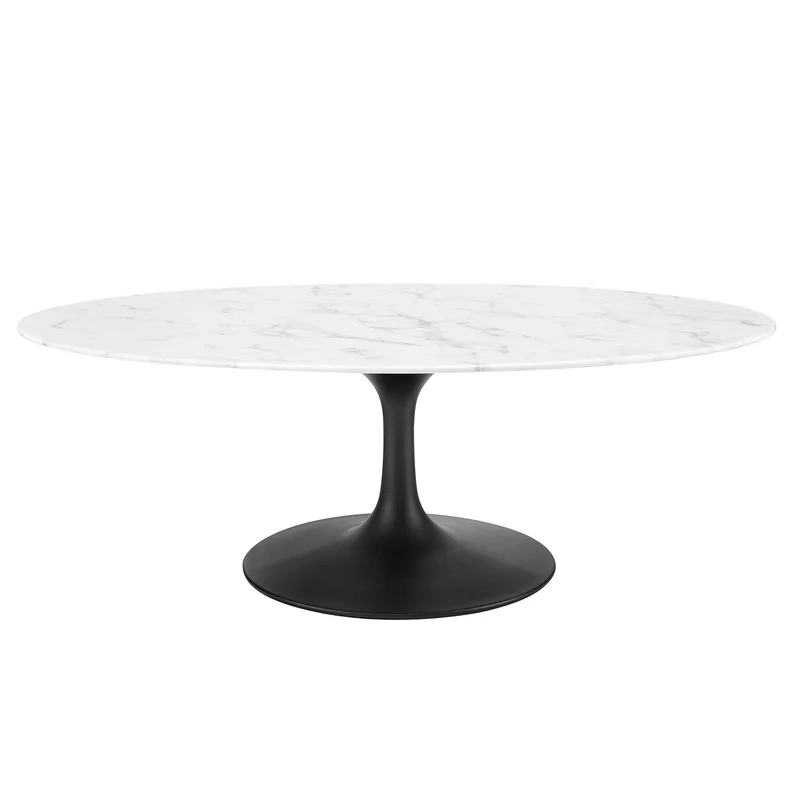 Lippa 48" Oval Faux Marble Coffee Table by Modway - EEI-3537 Black White