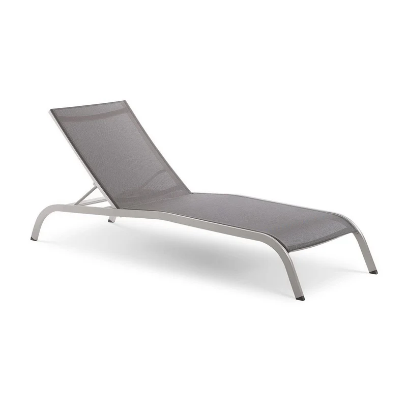 Savannah Mesh Chaise Outdoor Patio Aluminum Lounge Chair by Modway Gray