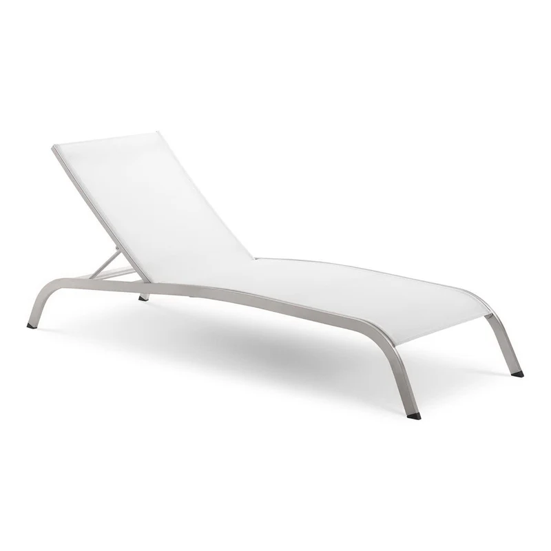Savannah Mesh Chaise Outdoor Patio Aluminum Lounge Chair by Modway White