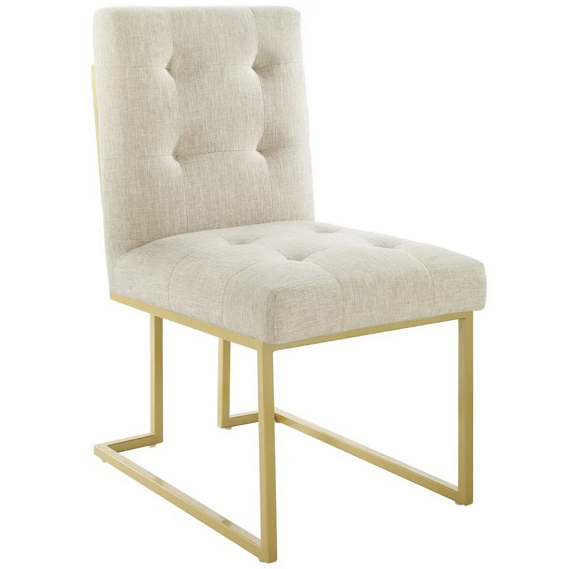 Privy Gold Stainless Steel Upholstered Fabric Dining Accent Chair Gold Beige