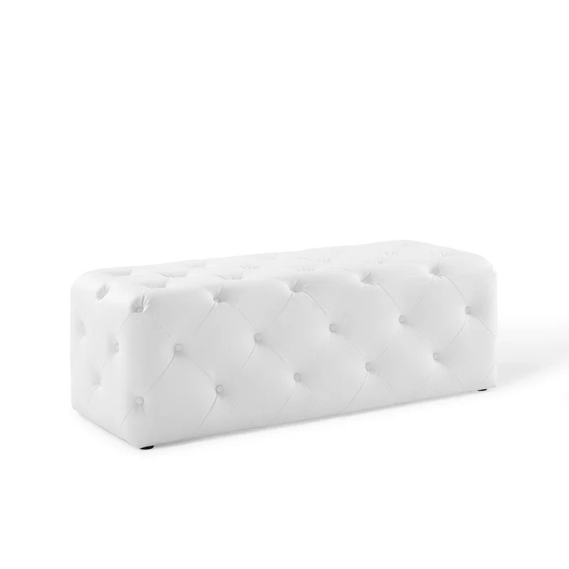 Amour 48" Tufted Button Faux Leather Entryway Bench White