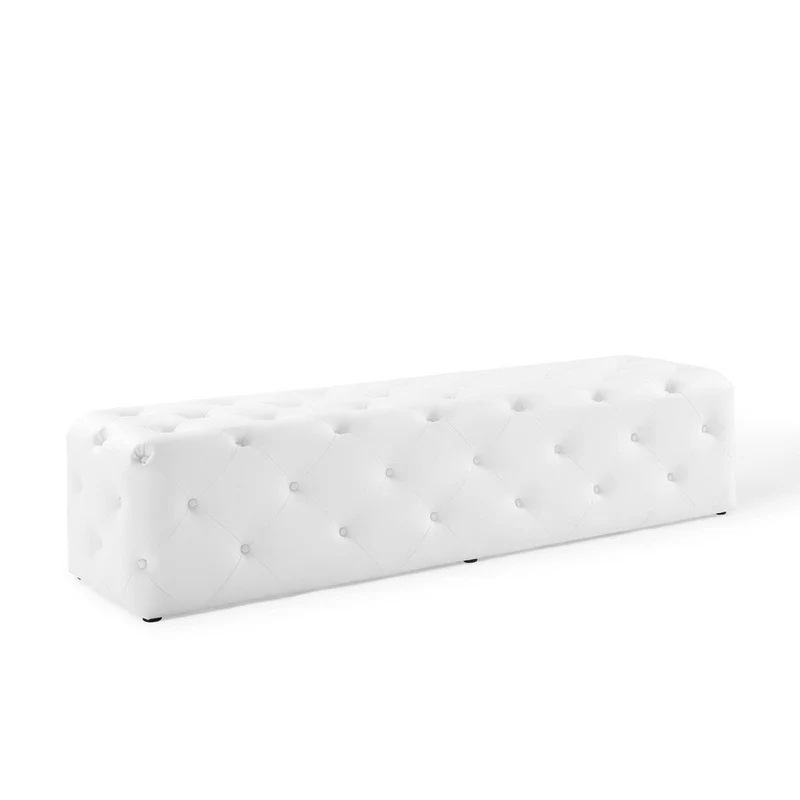 Amour 72" Tufted Button Entryway Faux Leather Bench by Modway White