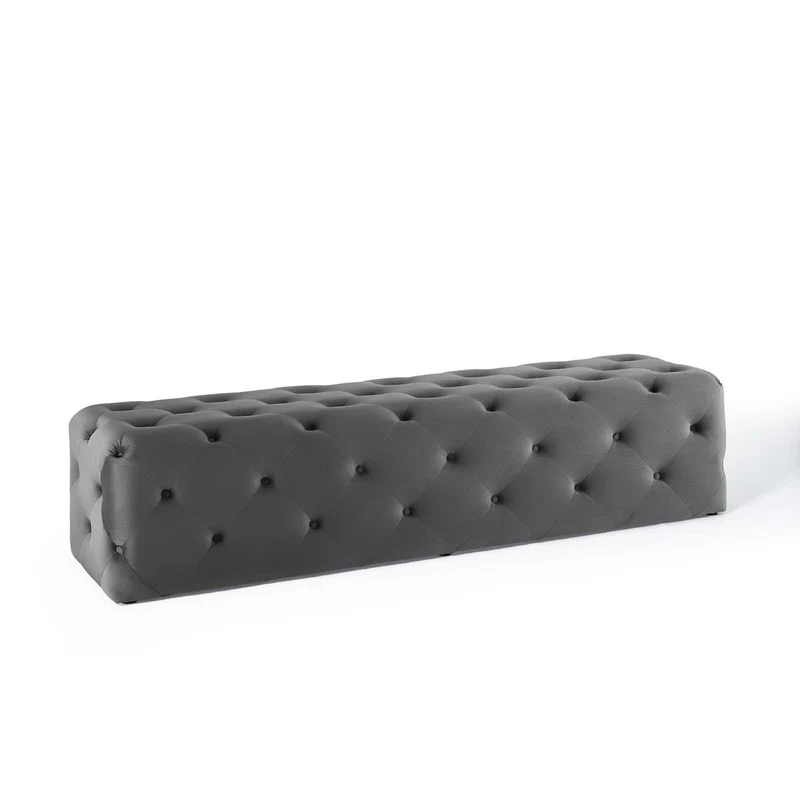 Amour 72" Tufted Button Entryway Performance Velvet Bench by Modway Gray
