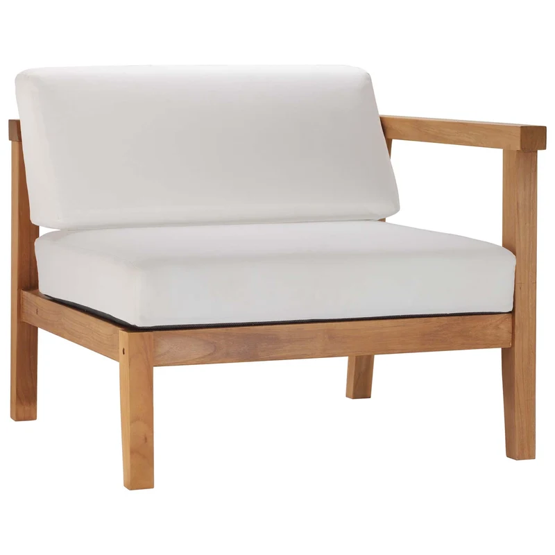 Bayport Outdoor Patio Teak Wood Right-Arm Chair by Modway Natural White