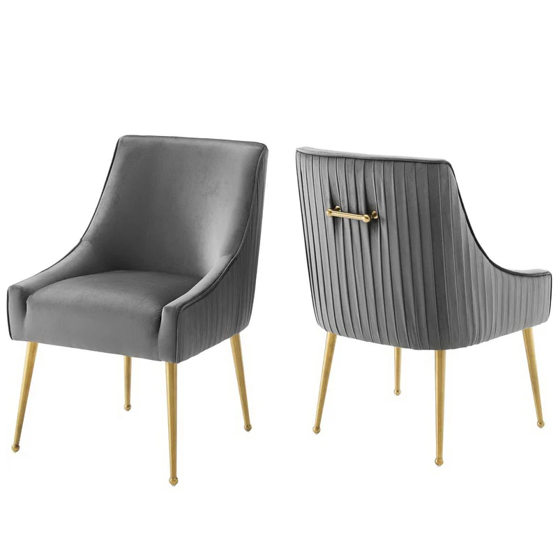 Discern Pleated Back Upholstered Performance Velvet Dining Chair Set of 2 by Modway Gray