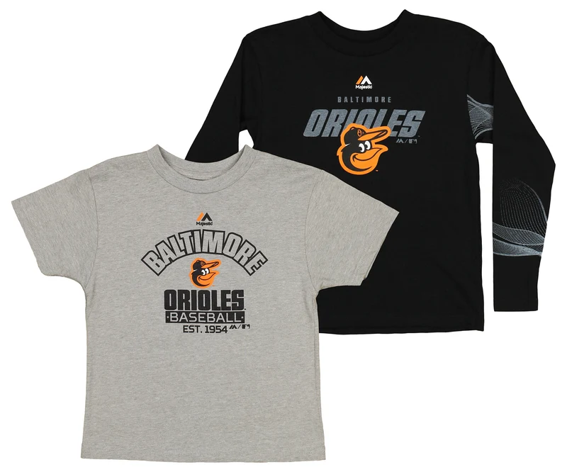 Outerstuff MLB Baltimore Orioles Boys Kids Long and Short Sleeve T-Shirt Combo Pack, Medium Heather Grey Large