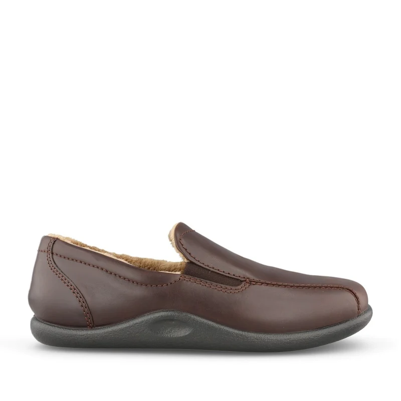 Mens Relax Full Fit Slipper In Dark Brown Leather 6 / DARK BROWN