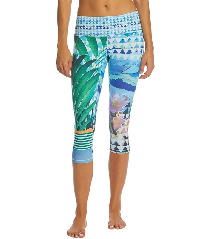 prAna Pillar Printed Yoga Capris Bluegrass Paradise / M