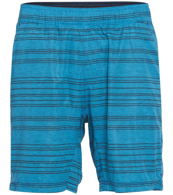 prAna Men's Heiro 8" Inseam Yoga Shorts River Rock Blue Stripe / M