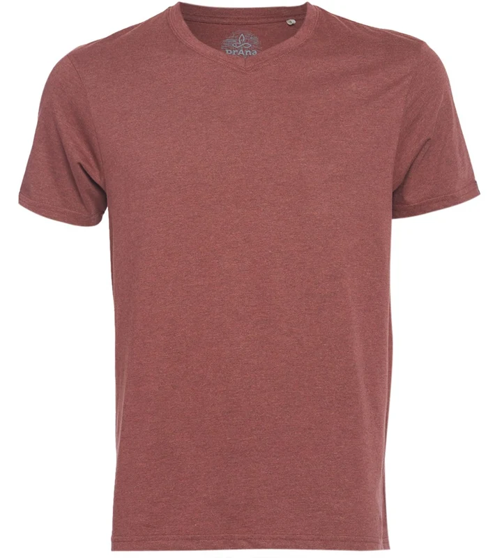 prAna Men's V Neck Short Sleeve Workout Tee Maple Heather / L