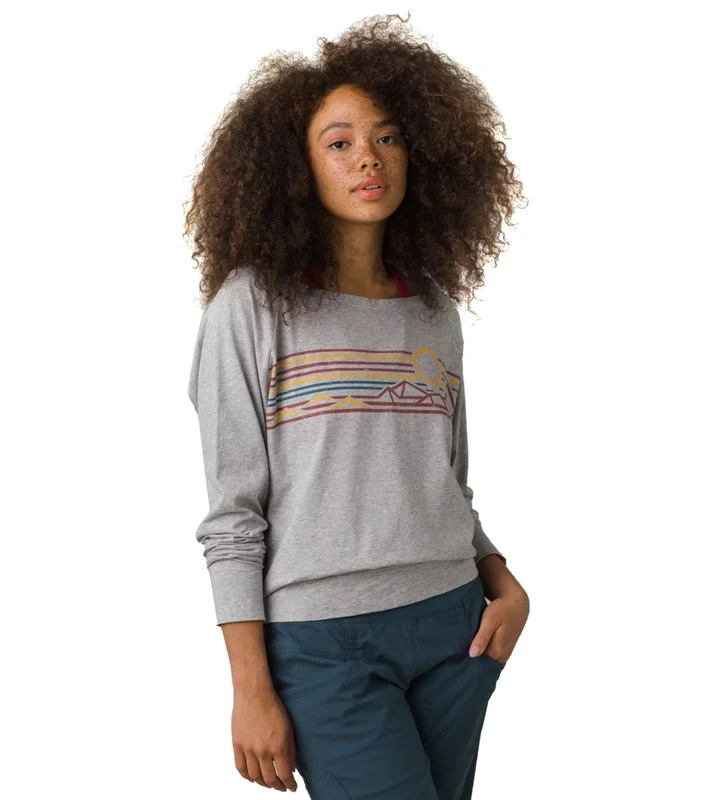 prAna Organic Graphic Long Sleeve Heather Grey Landscape / L